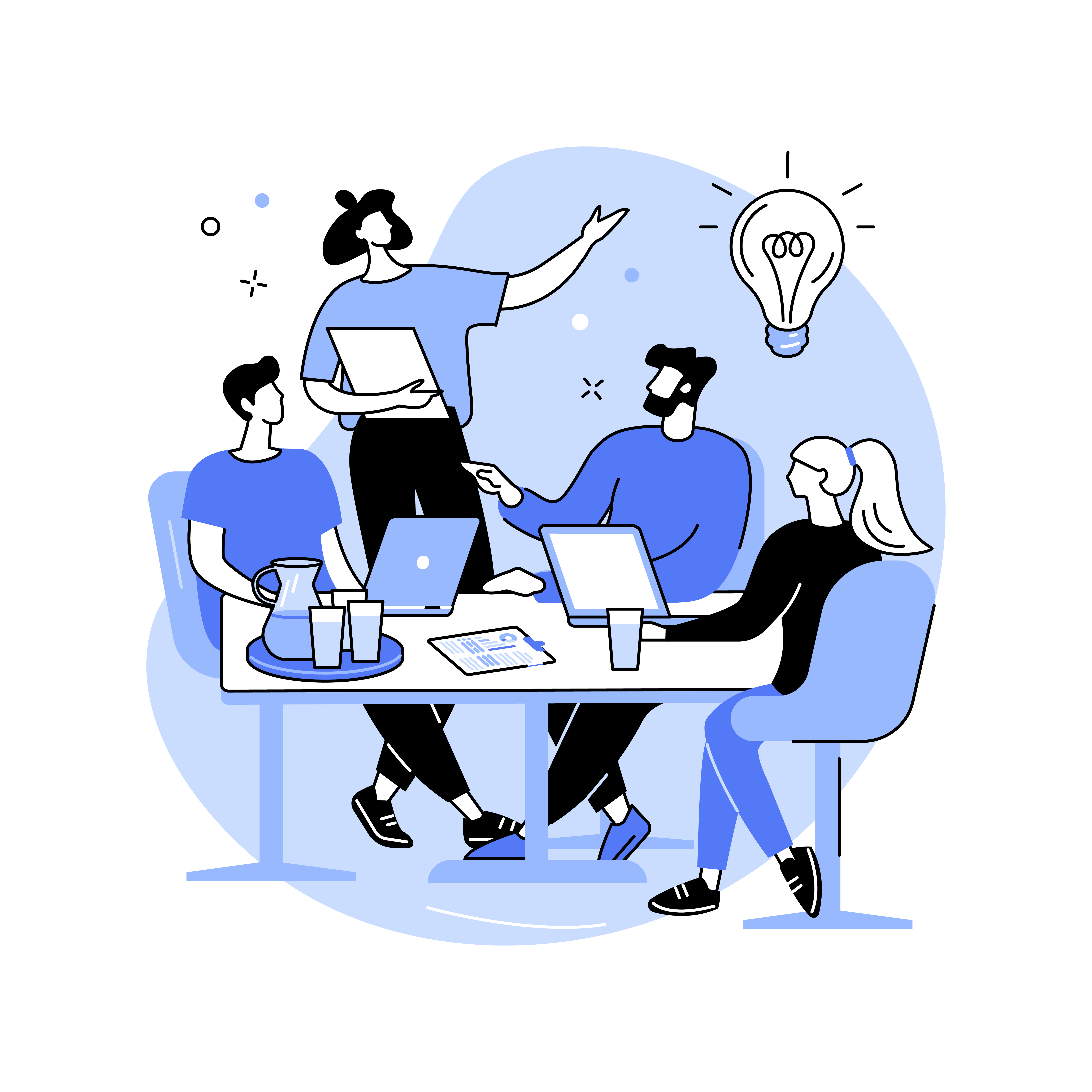 Brainstorming with creative team isolated cartoon vector illustrations. Group of diverse people generates campaign idea, advertising agency teamwork, brand promotion strategy vector cartoon.